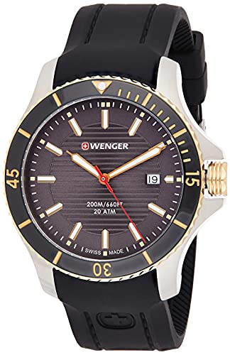 Wenger Men s Seaforce Stainless Steel Swiss-Quartz Silicone Strap, Black, 22 Casual Watch (Model: 01.0641.126)