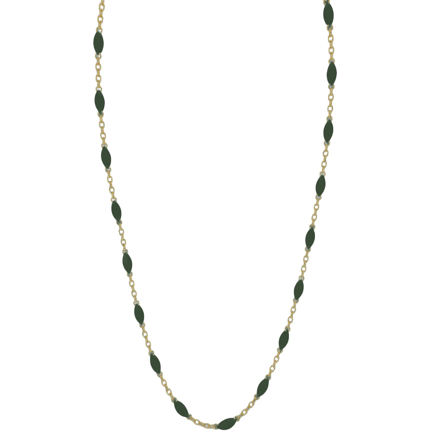 Collar de oro amarillo de 18 quilates - 1,55 gr Oro 750/1000 - Cadena delicada esmaltada verde gris - Elegancia atemporal - Salia Gold Paris