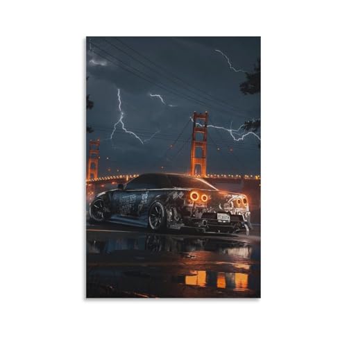 JDM Car Black Drift Night Art Poster