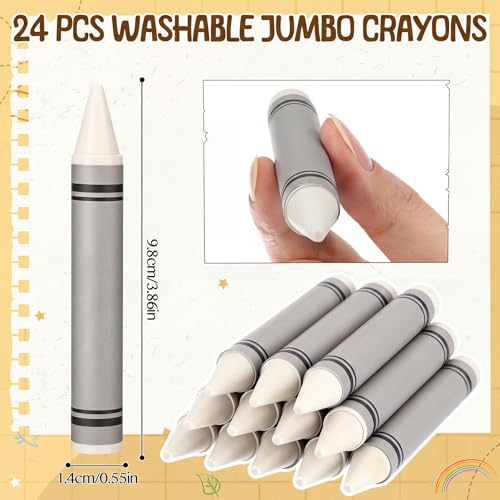 Shappy 48 Pcs White Washable Jumbo Crayons Bulk Large Crayons, 3.86 x 0.55 Inch Smooth Washable Fat Crayon Art Painting Drawing Supplies for Office, Home, Travel and Back to School - Image 2