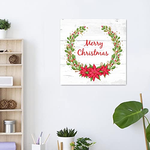 Panneau de Noël en bois rouge et vert 40x40 cm pour salon