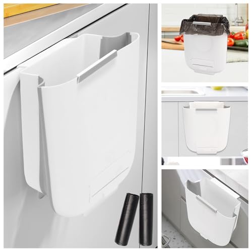 Image of 1.8 Gallon Compost Bin Kitchen for Kitchen Counter /Sink, Hanging Trash Can, Small Trash Can for Home /Bathroom /Cupboard /Outdoor /Camping /RV(White,40 Compostable Trash Bags)