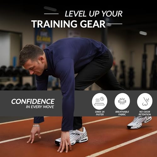 BOOM PRO Men’s & Women’s Quarter-Zip Polyester t Shirts – Long Sleeve Breathable Quick-Dry t Shirts for Gym, MMA, Running & Activewear Navy Blue - Image 2