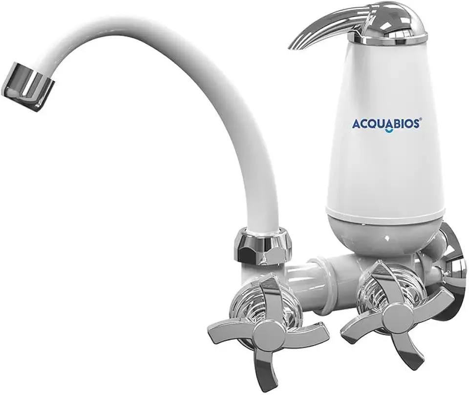 FILTRO AQUABIOS COM TORNEIRA QUADRISETA BICA MOVEL 1/4 DE VOLTA BRANCA/CROMADO PARA PAREDE