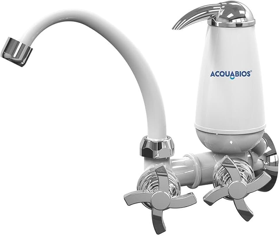 FILTRO AQUABIOS COM TORNEIRA QUADRISETA BICA MOVEL 1/4 DE VOLTA BRANCA/CROMADO PARA PAREDE