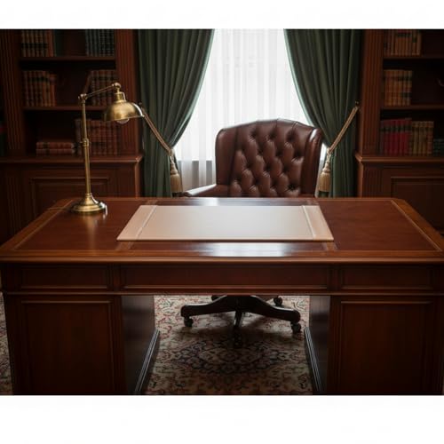 Image of Dacasso Bonded Pad with Side Rails Luxury Leather Desk Blotter for Writing, 30 x 18 (White Latte)
