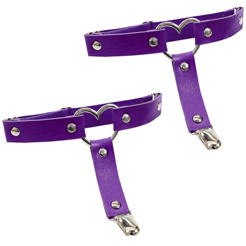Image of Garters Belt Adjustable Love Heart Leg Garter with Buckle Anti-Slip Clips Elastic Punk 1 Pair