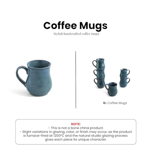 Image of ExclusiveLane 'Belly Pot' Ceramic Coffee Mugs Set of 6 (Set of 6, 300 ml, Microwave Safe, Hand Glazed) | Ceramic Coffee Mug Coffee Cup Set of 6 Tea Mugs Set Tea Cups Ceramic Mugs