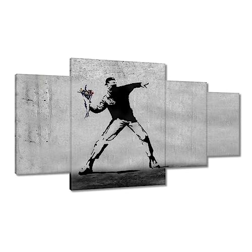 Tableau Banksy Flower Thrower toile 160x90cm déco murale moderne H8123Z