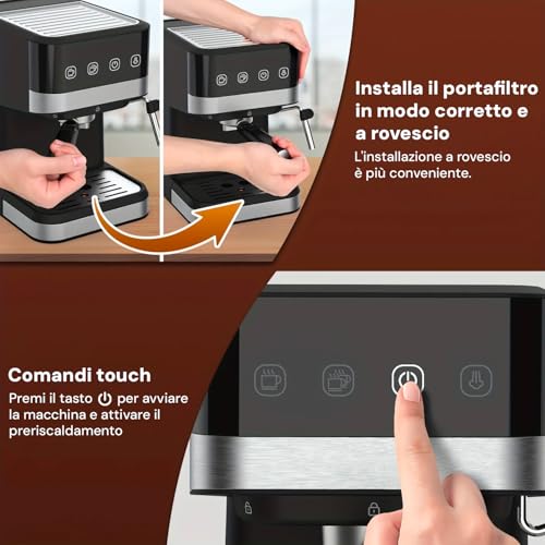 Wintem Kaffeemaschine aus Kunststoff und Stahl, 1050 W, 1,5 l, schwarz, Doppelfilter aus Metall, innovative Milchaufschäumer-Funktion, abnehmbare Dampfdüse, praktisch und leicht zu reinigen – Bild 7