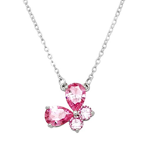 Falari Butterfly Pendant Necklace Cubic Zirconia Rhodium High Polished J0285-Pk #TOP22