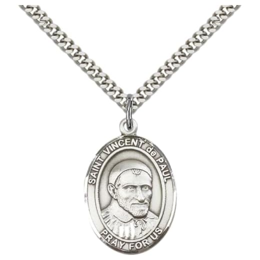 F A Dumont Sterling Silver St. Vincent de Paul Pendant with 18" Stainless Steel Lite Curb Chain. Patron Saint of Charities/Caregivers