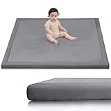 Huloo Sleep Ultra Soft Baby Play Mat for Floor,1.3' Thick Elasti-Foam 50x50 Playpen Mat for Toddlers Infant kids,Water-Repellent Coral Velvet for Tummy Time,Non-Slip Backing Safe for Crawling,Tatami Style (Dark Grey)