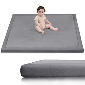 Huloo Sleep Ultra Soft Baby Play Mat for Floor,1.3″ Thick Elasti-Foam 50×50 Playpen Mat for Toddlers Infant kids,Non-Slip Backing Safe for Crawling&Tummy Time,Tatami Style (Dark Grey)