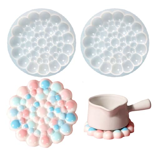 BIGEBO Coaster Resin Molds, 2 PCS Bubble Round Silicone Coaster Molds for Epoxy Resin DIY Trinket Tray Cup Mats Home Decoration Flower Bouquet Preservation