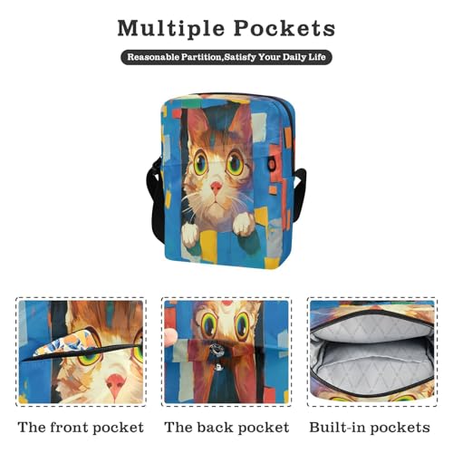 messenger bag shoulder bag crossbody Womens Fashion Purses Adjustable Strap for School School- Funny Catbrightly Colored Illustration2