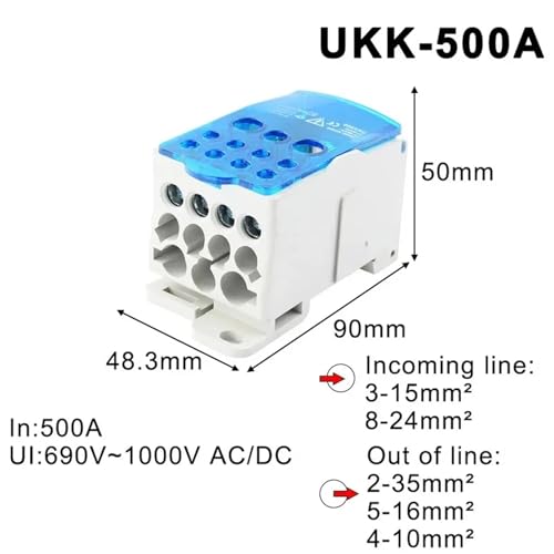 Boîte de jonction UKK-500A rail DIN pour connecteurs de câbles 125A 250A 400A - 3