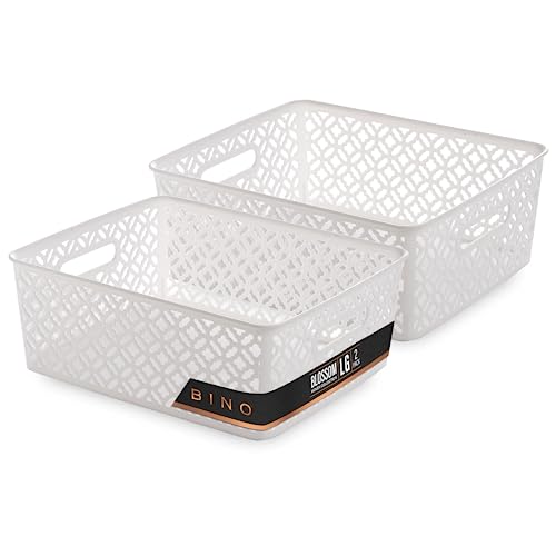 Image of BINO l Plastic Storage Baskets, Large - White | THE BLOSSOM COLLECTION l Multi-Use Organizer Bin l Built-in Handles l Plastic Woven Basket for Organizing l Pantry & Home Organizing Basket