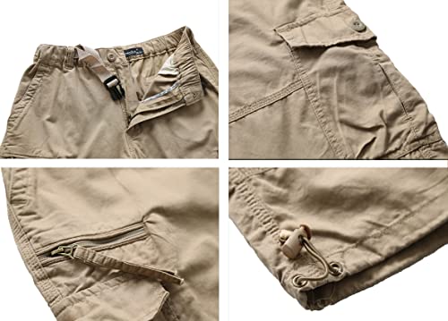 TIANBA Mens 3/4 Long Cargo Shorts Loose Fit Elastic Work Capri Shorts Below Knee Casual with 7 Pockets, Khaki, 40