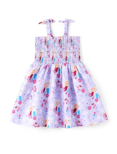 Image of Disney Princess Frozen Elsa Minnie Stitch Toddler Girl Dress Bow Tie Straps Smocked Summer Outfit Birthday Party Clothes 2-9Y