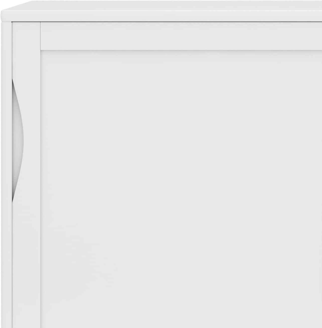 SIMPLIHOME Harper Medium Storage Cabinet - 48 inch Wide Solid Hardwood Sliding Door Cabinet in White, Mid-Century Modern Cupboard for Living Room or Entryway with 3 Drawers and Tapered Legs