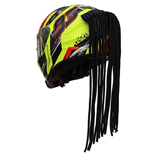 Image of Grandbiker Polyester Universal Design Predator Dreadlocks /Add-On Hair Attachment for Rider Helmet, Black and Neon 6 mm predator with 24 hair length ( Helmet not incluted)