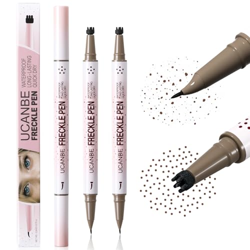 UCANBE 2PCS Dual-Ended Freckle Pen & Freckle Stamp - Precise 15 Curved Tip Makeup Waterproof & Smudge Proof Long Lasting Faux Freckles Pencils (03 Chestnut)