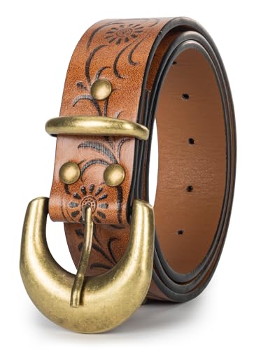 Vintage-Western-Belts for Women - Embossed PU-Leather Belt for Pants Jeans Dresses(for 28-38'')