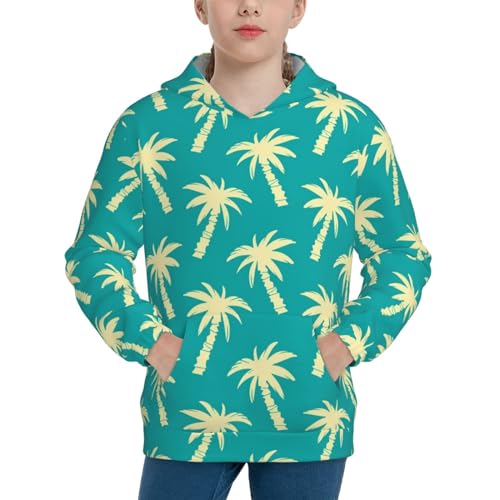 OLGCZM Blue Palm Tree Kids Hoodies Pullover 3d Sweatshirt Jumpers Tops For Boys Girls Medium4