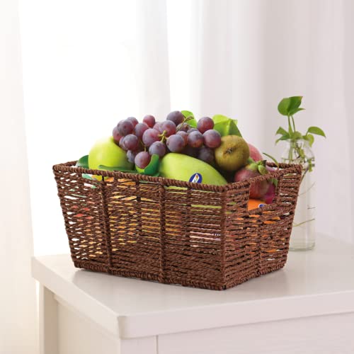 Vagusicc Wicker Baskets, Round Paper Rope Wicker Storage Basket For Shelves, Rectangular Small Wicker Baskets For Organizing & Decor, Brown, 3-Pack #TOP6
