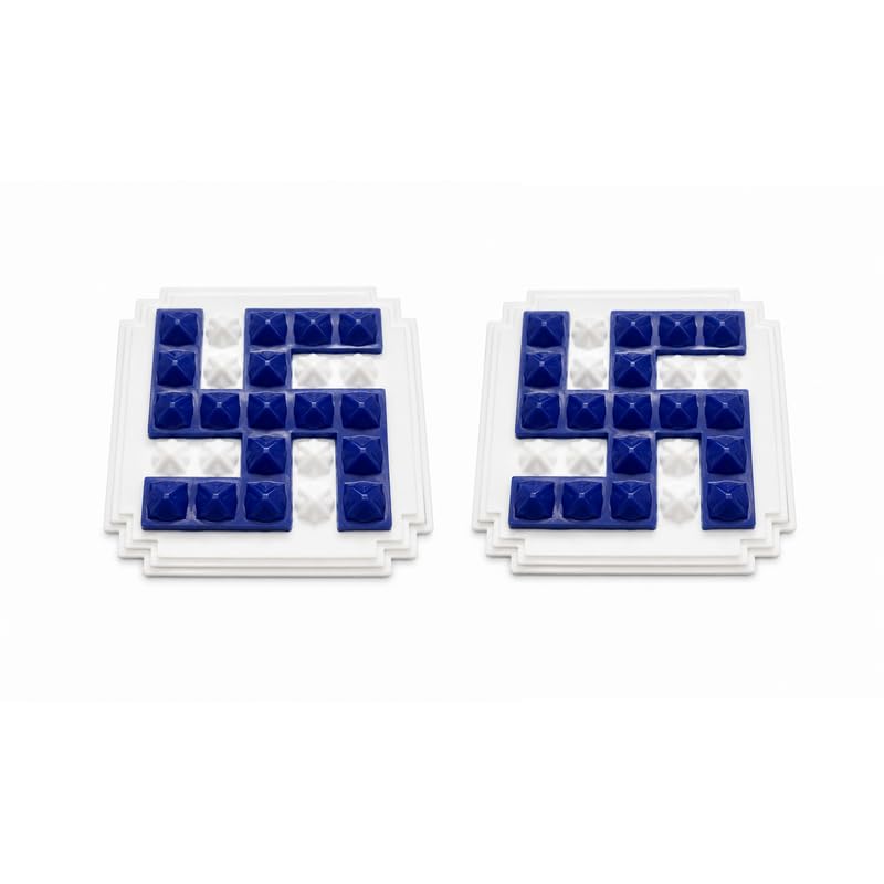 Image of Plastic Blue swastik Pyramid Plate | Size- 2.5 Inch Approx | Wall Sticking Swastik | Pack of 2 | Prosperity & Peace Enhancer