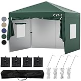 CYFIE タープテント 3m×3m/3m×6m(強化型!) サイドシート付 高さ3段階調節 扉と窓 uvカットワンタッチタープテント サンシェード 高耐水加工 日よけ 組立簡単 持ち運び便利 キャンプ/ピクニック/運動会/アウトドア/集会用/試合応援 収納ケース付き (グリーン, 3m*3m)