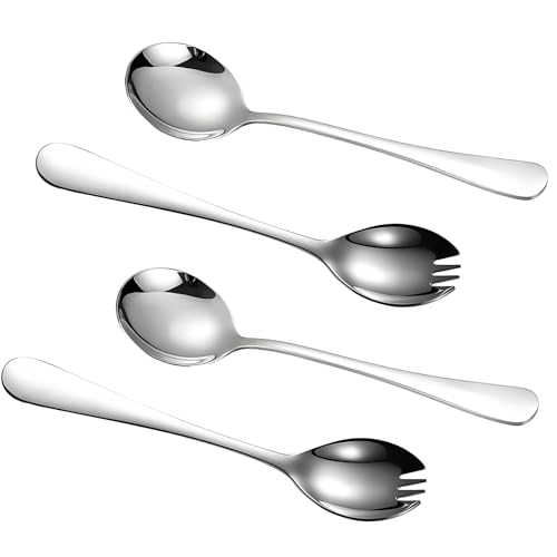 ZHOUHON Salatbesteck-Set, 4-teilig: 2 Edelstahl-Salatlöffel und 2 Edelstahl-Salatgabeln – Ideal für Küche und Esszimmer