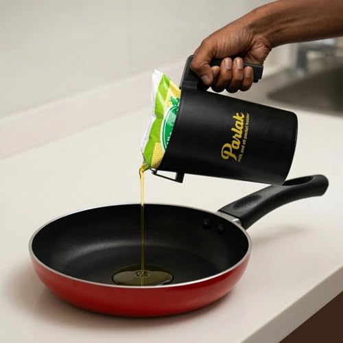 Image of Milk and Oil Packet Holder, Black Plastic Kitchen Organizer with Handle, Cylindrical Spill-Proof Pouring Container (Black, Large)