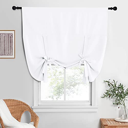 NICETOWN Pure White Curtain Thermal Insulated Tie Up Window Shade for Kitchen Light Blocking Curtains for Bathroom, Rod Pocket, Single Panel, 52in Wide by 63in Long