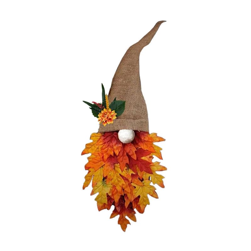 Autumn Wreath for Front Door, Autumn Door Wreath Decorations, Artificial Fall Gnome Wreath with Maple Leaf Flowers, Hanging Fall Garland for Fall Harvest Thanksgiving Halloween Home Decor
