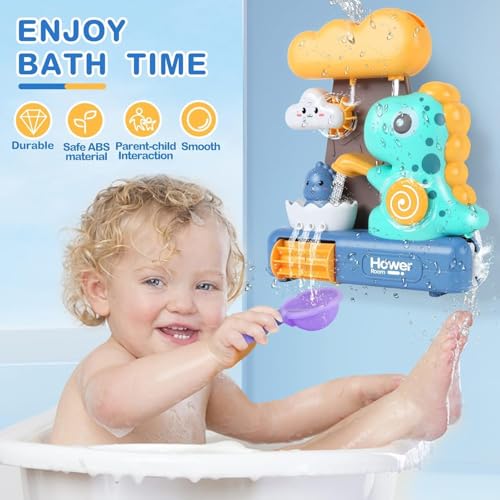 Image of Happy Hues Dino Bath Toys for Babies &Toddlers- Mold-Free Wall Mount Waterfall Bath Toys (Dino)