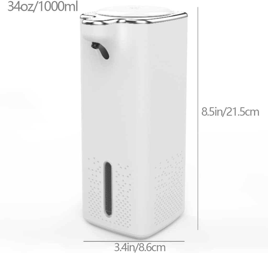 Large Capacity Automatic Foaming Soap Dispenser 34oz/1000ml Rechargeable Touchless Refillable Soap Pump for Liquid Soap Sanitizer Dispenser Lotion Bottle