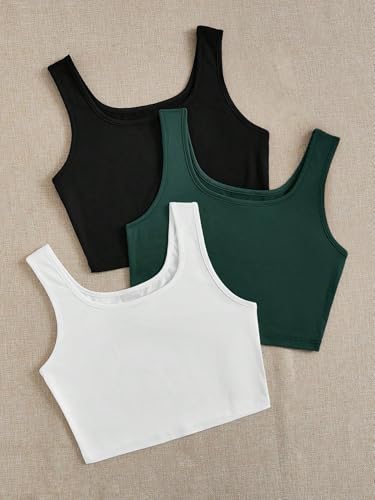 Image of Toochki Women's Knitted Sleeveless Solid Sqaure Neck Ribbed Tank & Crop Tops (Pack of 3)
