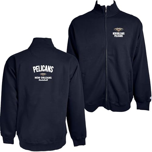 Blue 84 New Orleans Pelicans NBA Officially Licensed Full Zip Sweatshirt Embroidery Basketball Front/Back, Small Team Color