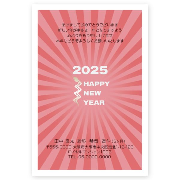 年賀状印刷　2025年　巳年　⑥50枚　差出人印刷あり 年賀状を最大20％OFFで印刷可能！「年賀状印刷（2025年巳年