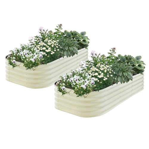 2Pcs 17" Tall Raised Galvanized Steel Garden Bed 8×2 ft Modular Planter for Gardening, Vegetables, Flowers Tall Oval Galvanized Metal 9-in-1 Raised G