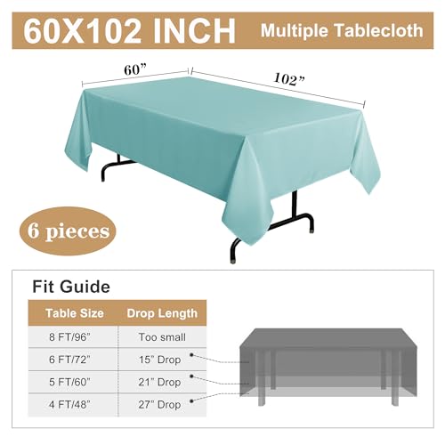 Image of sancua 6 Pack Turquoise Tablecloth 60 x 102 Inch, Rectangle Table Cloth for 6 Feet Tables - Stain and Wrinkle Resistant Washable Polyester Table Cover for Dining Tables, Buffet Parties and Camping