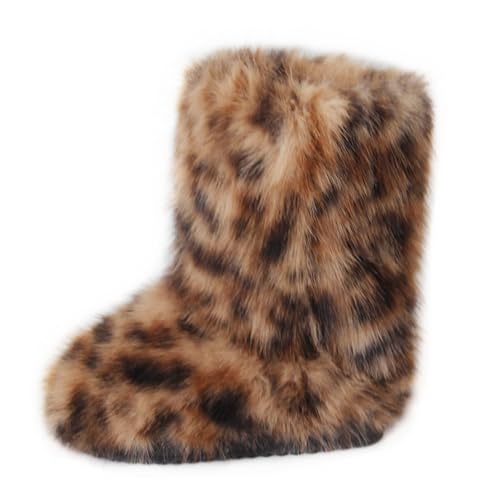 Gegefur Women's Faux fur Boot Furry Fluffy Short Snow Boot Mid-Calf Boots Warm Comfortable Outdoor Flat Shoes (Multicolor-V, Adult, Women, 11, Numeric, US Footwear Size System, Medium)