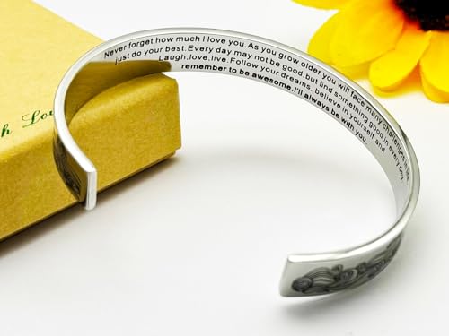 Dczosily Inspirational Bracelets for Women Stainless Steel Cuff Bracelet Engraved Jewelry Motivational Bangles Personalized Gifts for Best Friend/Mom3