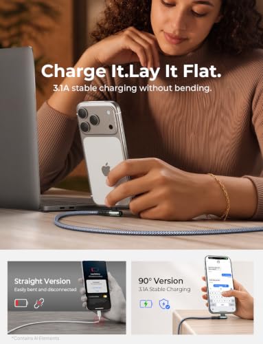 Image of AINOPE USB A to USB C Cable Short 3. 3FT 2-Pack Fast Charging Carplay Cord | Data Sync Nylon Braided Right Angle Android Auto Car Charger Cord for iPhone 17 16 15 Samsung Galaxy iPad Air Android Phones