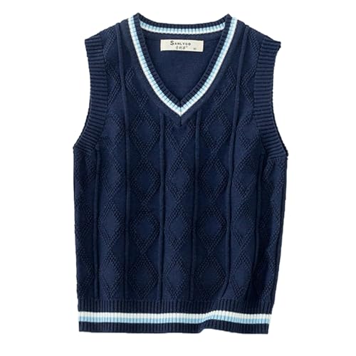 JEYPINMI School Uniform Vest for Girls Boy Knitted Pullover Tops Sleeveless Sweater Vest 1-8 Years Dark Navy 3-4 Years
