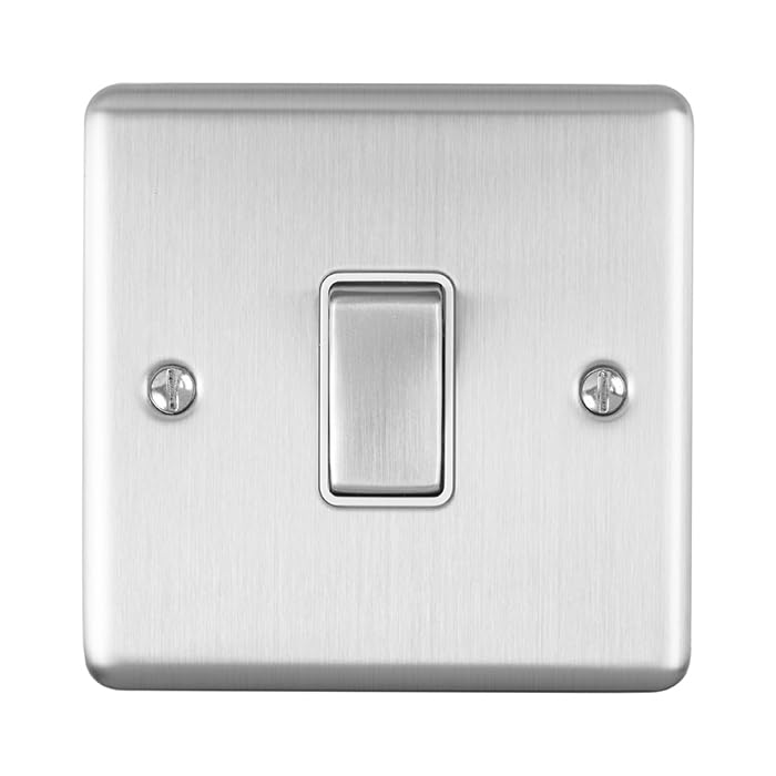 Kooples Hardware Enhance Decorative Light Switch 1 to 4 Gang Screwless Brushed Chrome with White Trim Wall Plate UK (Satin Stainless Steel, 1 Gang with White Trim)