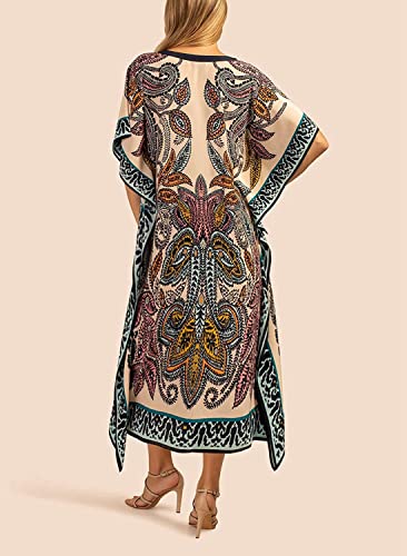 Venasha Vestido feminino caftan com estampa floral, manga curta, saída de praia para o verão, A9, GG