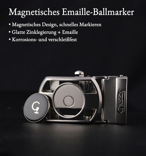 Litume Grüner Golf-Ratschengürtel aus echtem Leder für Herren, lochloses Design mit magnetischem Emaille-Ballmarker und mikro-verstellbarer Ratschenschnalle, Nyrstar-Zinklegierung (weiß)